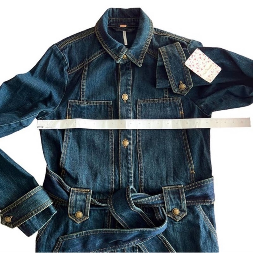 FREE PEOPLE NWT Belted Dark Blue Denim Jacket Coat — Small - Picture 11 of 16